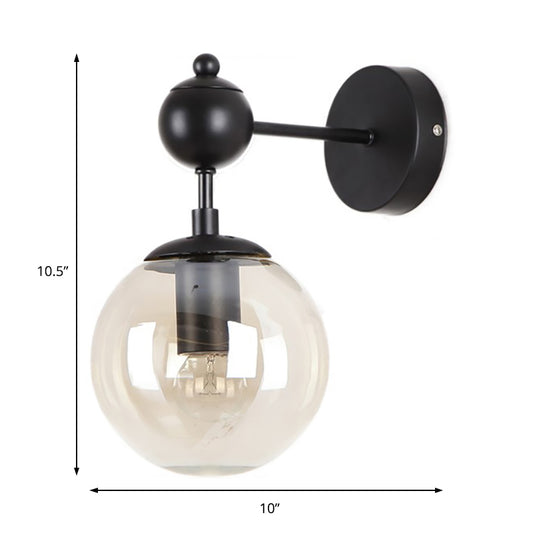 Globe Shade Living Room Wall Light Fixture Industrial Clear/Grey/Amber Glass 1 Light Black Sconce Lamp Clearhalo 'Cast Iron' 'Glass' 'Industrial' 'Modern wall lights' 'Modern' 'Tiffany' 'Traditional wall lights' 'Wall Lamps & Sconces' 'Wall Lights' Lighting' 165969