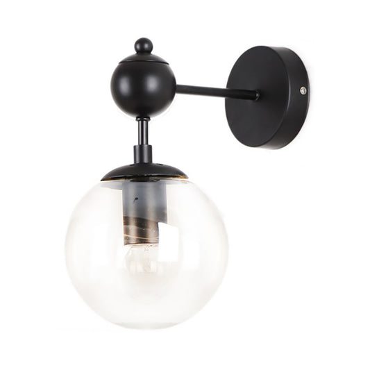 Globe Shade Living Room Wall Light Fixture Industrial Clear/Grey/Amber Glass 1 Light Black Sconce Lamp Clearhalo 'Cast Iron' 'Glass' 'Industrial' 'Modern wall lights' 'Modern' 'Tiffany' 'Traditional wall lights' 'Wall Lamps & Sconces' 'Wall Lights' Lighting' 165971