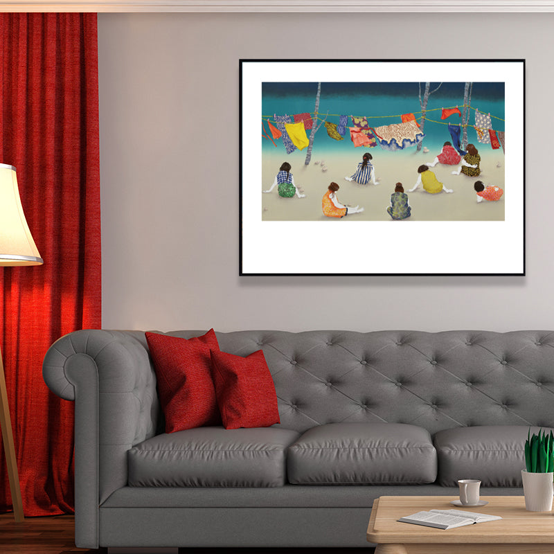 Textured Women's Hobbies Canvas Art Cartoon Wall Decor in Dark Color for Living Room Clearhalo 'Art Gallery' 'Canvas Art' 'Kids' Arts' 1659825