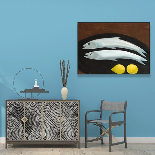 Cartoon Fish and Lemon Canvas Living Room Wall Art Decor in Black, Multiple Size Options Black Clearhalo 'Art Gallery' 'Canvas Art' 'Kids' Arts' 1659836