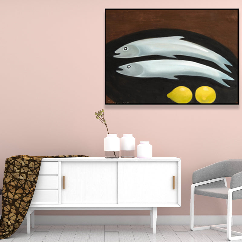 Cartoon Fish and Lemon Canvas Living Room Wall Art Decor in Black, Multiple Size Options Clearhalo 'Art Gallery' 'Canvas Art' 'Kids' Arts' 1659837