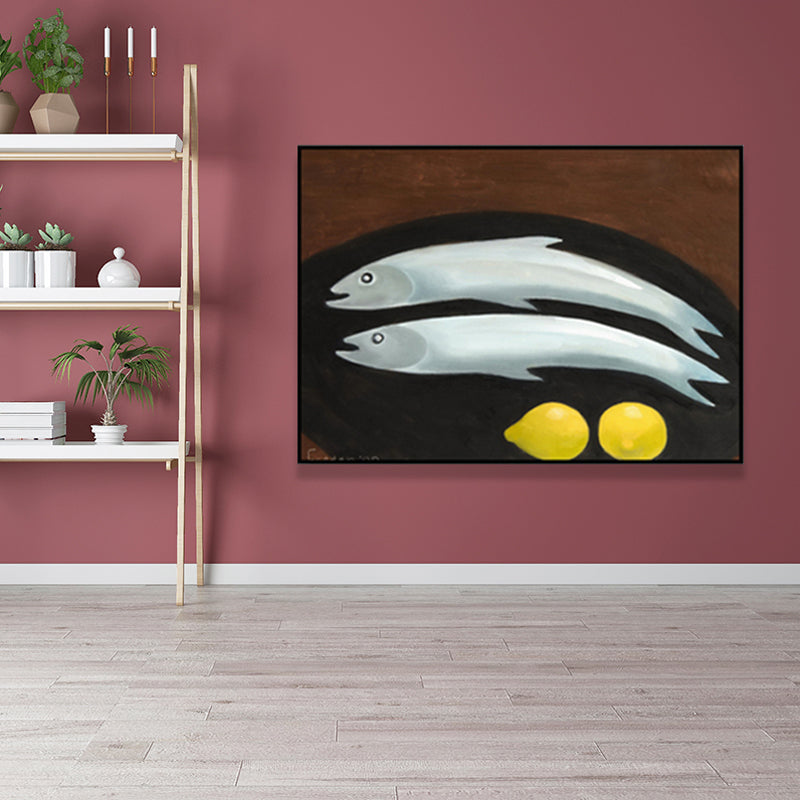 Cartoon Fish and Lemon Canvas Living Room Wall Art Decor in Black, Multiple Size Options Clearhalo 'Art Gallery' 'Canvas Art' 'Kids' Arts' 1659838