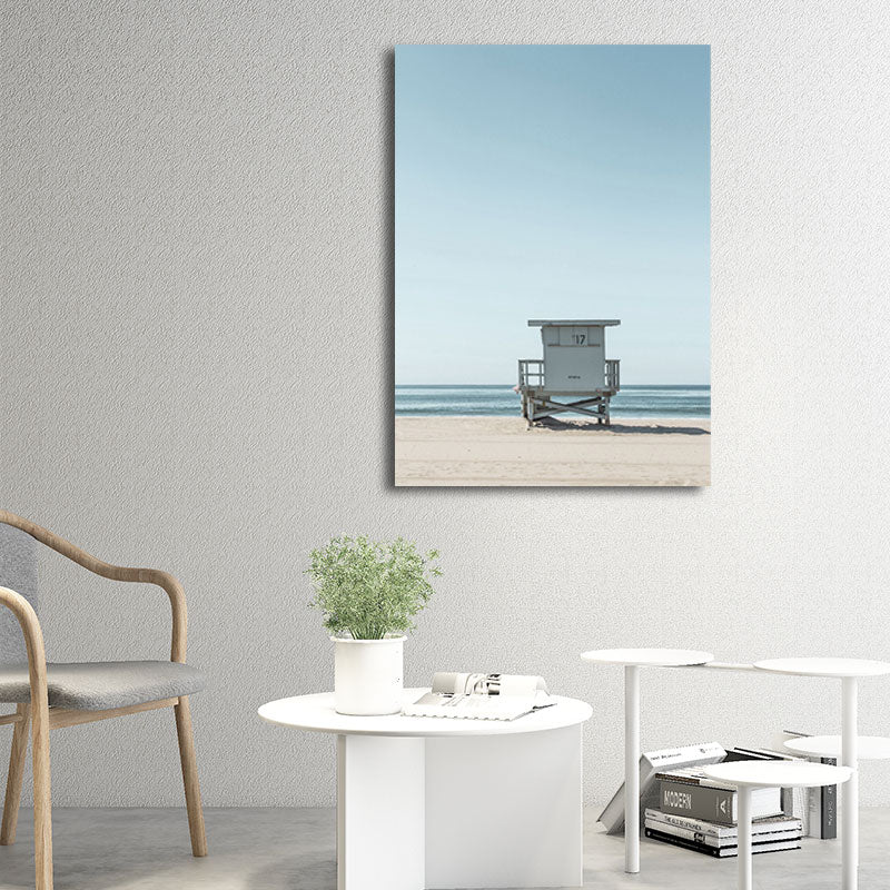 Light Blue Tropix Canvas Print Beach Chair and Sea Skyline Scenery Wall Art for Room Clearhalo 'Art Gallery' 'Canvas Art' 'Coastal Art Gallery' 'Nautical' Arts' 1659866