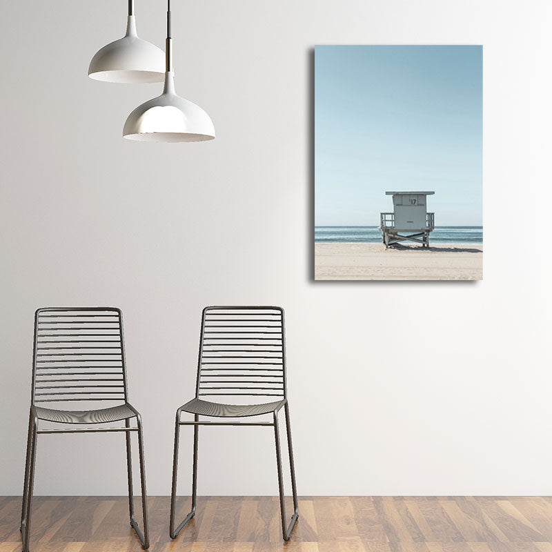 Light Blue Tropix Canvas Print Beach Chair and Sea Skyline Scenery Wall Art for Room Clearhalo 'Art Gallery' 'Canvas Art' 'Coastal Art Gallery' 'Nautical' Arts' 1659867