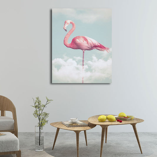 Canvas Pink Art Print Tropical Flamingo and Cloud Wall Decoration for House Interior Pink