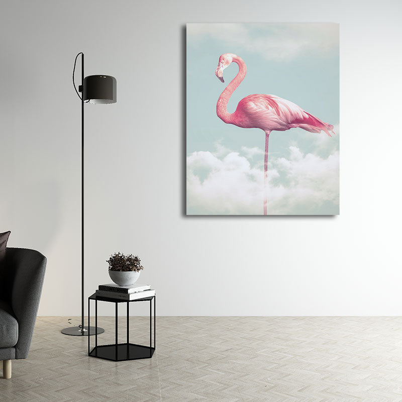 Canvas Pink Art Print Tropical Flamingo and Cloud Wall Decoration for House Interior Clearhalo 'Art Gallery' 'Canvas Art' 'Coastal Art Gallery' 'Tropical' Arts' 1659873