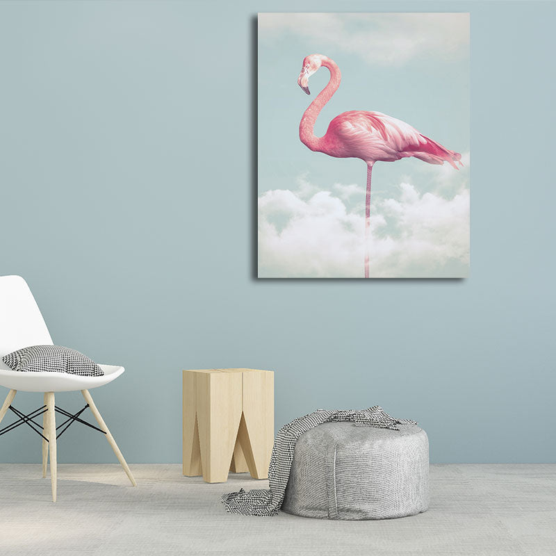 Canvas Pink Art Print Tropical Flamingo and Cloud Wall Decoration for House Interior Clearhalo 'Art Gallery' 'Canvas Art' 'Coastal Art Gallery' 'Tropical' Arts' 1659874