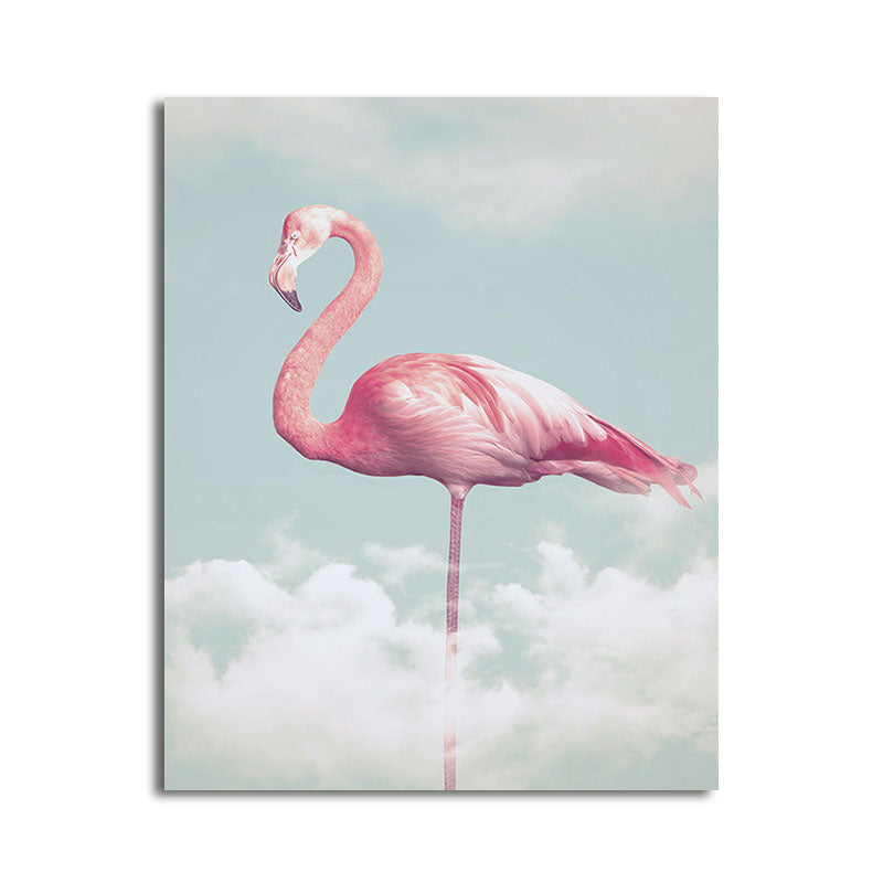 Canvas Pink Art Print Tropical Flamingo and Cloud Wall Decoration for House Interior Clearhalo 'Art Gallery' 'Canvas Art' 'Coastal Art Gallery' 'Tropical' Arts' 1659875