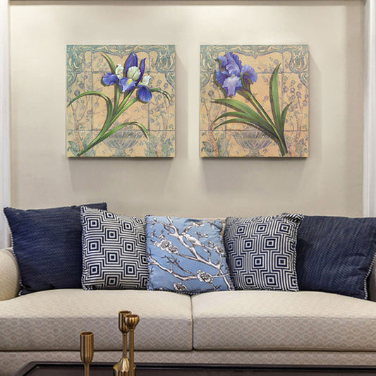 Purple Iris Painting Flower Traditional Textured Canvas Wall Art for Home, Set of 2 Purple Clearhalo 'Art Gallery' 'Canvas Art' 'Traditional' Arts' 1659890