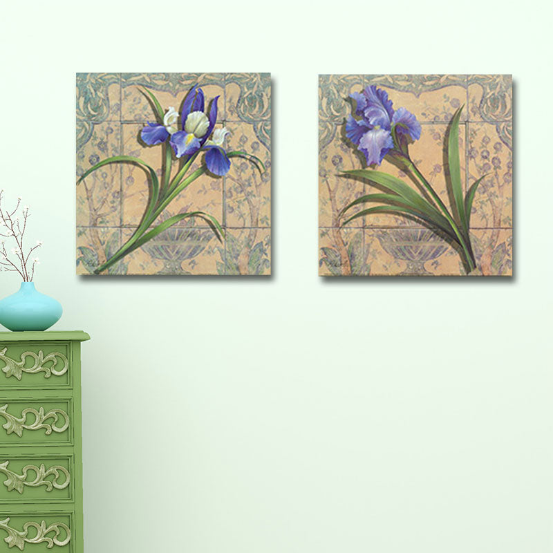 Purple Iris Painting Flower Traditional Textured Canvas Wall Art for Home, Set of 2 Clearhalo 'Art Gallery' 'Canvas Art' 'Traditional' Arts' 1659891