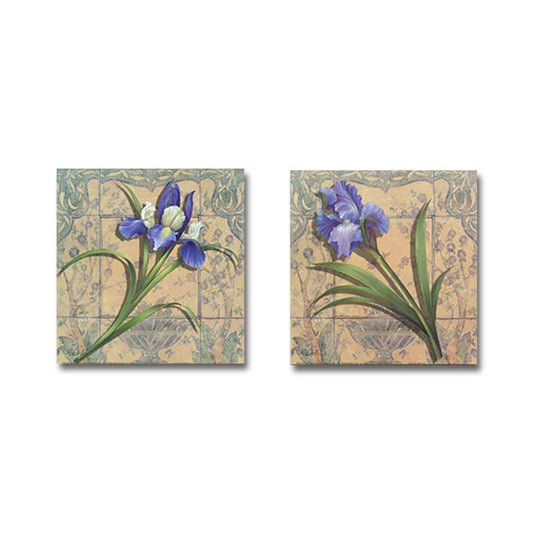 Purple Iris Painting Flower Traditional Textured Canvas Wall Art for Home, Set of 2 Clearhalo 'Art Gallery' 'Canvas Art' 'Traditional' Arts' 1659893