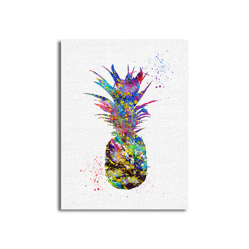 Tropical Pineapple Watercolor Canvas Blue Textured Wall Art Print for Living Room Clearhalo 'Art Gallery' 'Canvas Art' 'Coastal Art Gallery' 'Tropical' Arts' 1659899
