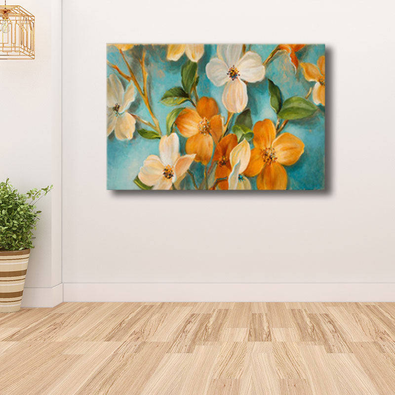 Orange-White Flower Blossom Painting Textured Farmhouse Living Room Wall Art Print Orange Clearhalo 'Art Gallery' 'Canvas Art' 'Traditional' Arts' 1659912