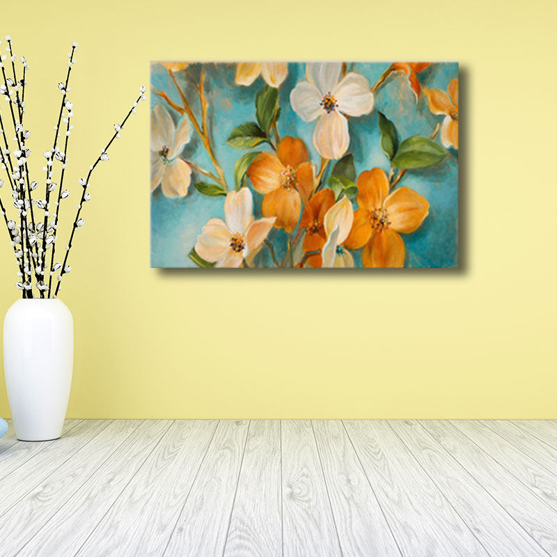 Orange-White Flower Blossom Painting Textured Farmhouse Living Room Wall Art Print Clearhalo 'Art Gallery' 'Canvas Art' 'Traditional' Arts' 1659913