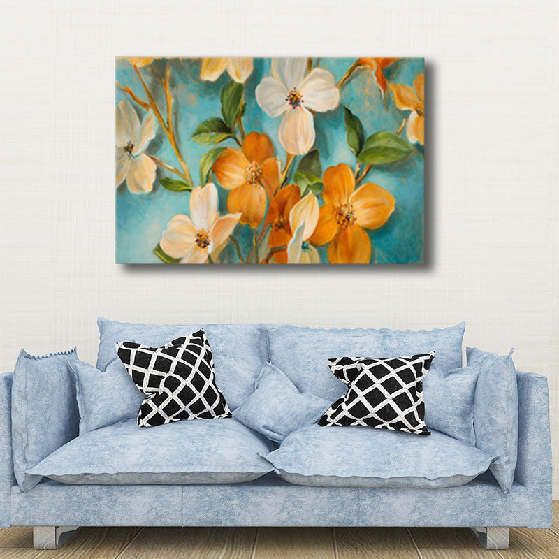 Orange-White Flower Blossom Painting Textured Farmhouse Living Room Wall Art Print Clearhalo 'Art Gallery' 'Canvas Art' 'Traditional' Arts' 1659914