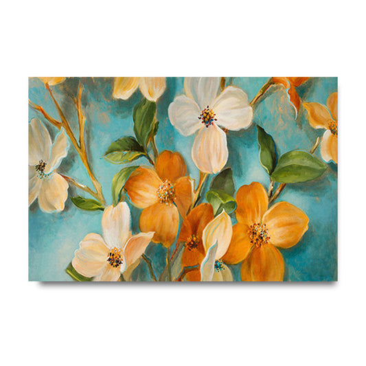 Orange-White Flower Blossom Painting Textured Farmhouse Living Room Wall Art Print Clearhalo 'Art Gallery' 'Canvas Art' 'Traditional' Arts' 1659915