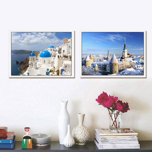Modern Mediterranean Architecture Canvas Pastel Color Textured Wall Art Decor for Home White Clearhalo 'Art Gallery' 'Canvas Art' 'Contemporary Art Gallery' 'Modern' Arts' 1659919