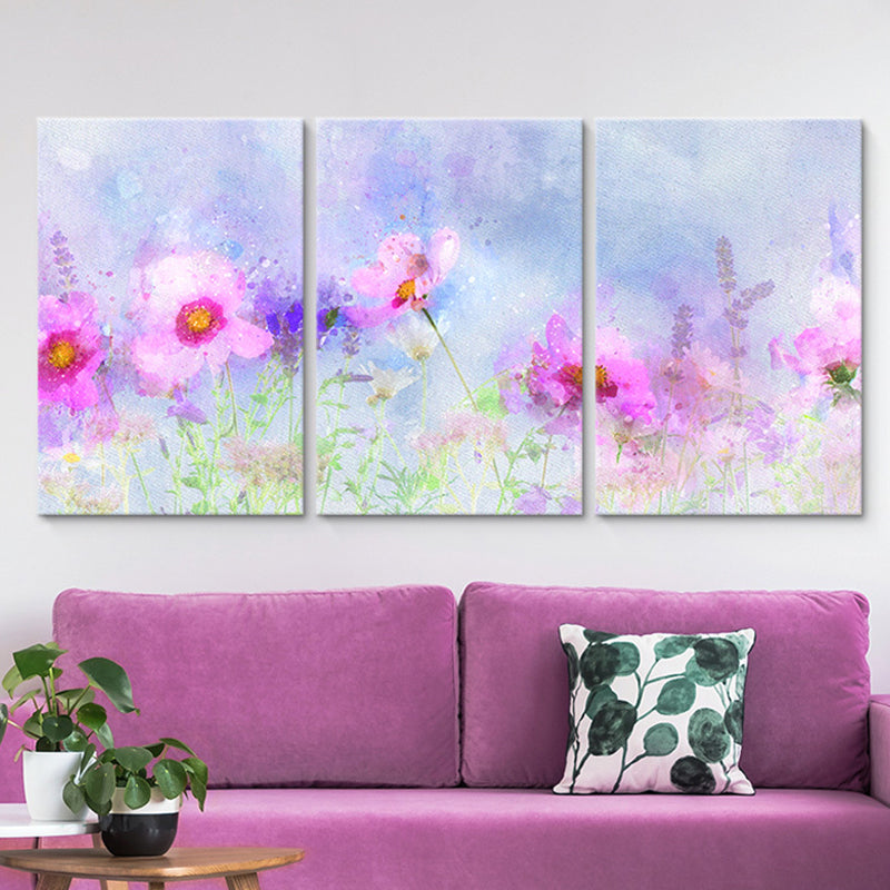 Blossom Drawing Wall Decor in Pink Canvas Wall Art for Girls Room, Multi-Piece Pink Clearhalo 'Art Gallery' 'Canvas Art' 'Traditional' Arts' 1659930