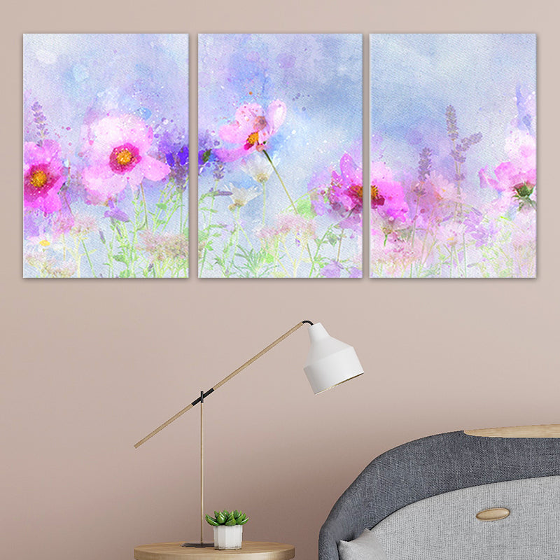 Blossom Drawing Wall Decor in Pink Canvas Wall Art for Girls Room, Multi-Piece Clearhalo 'Art Gallery' 'Canvas Art' 'Traditional' Arts' 1659932