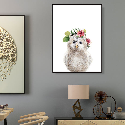 Animal with Wreath Art Print Modernism Textured Bedroom Wall Decor in Grey-White Grey Chicken Clearhalo 'Art Gallery' 'Canvas Art' 'Contemporary Art Gallery' 'Modern' Arts' 1659948
