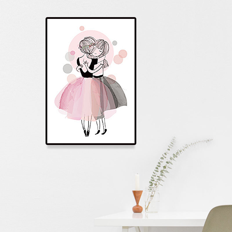 Childrens Art Figure Canvas Print Soft Color Girl Drawing Wall Decor for Bedroom Clearhalo 'Art Gallery' 'Canvas Art' 'Kids' Arts' 1659960