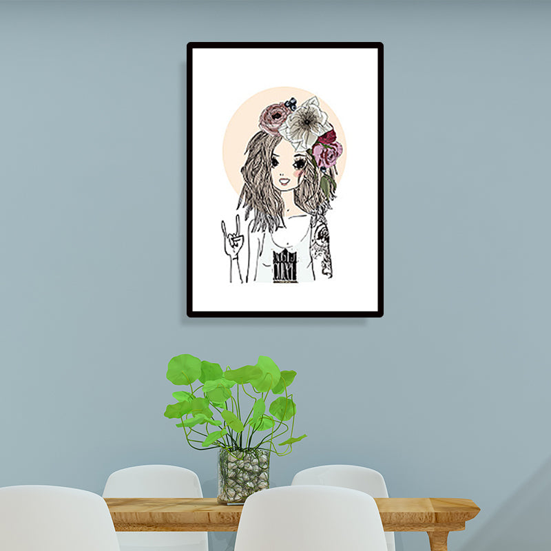 Childrens Art Figure Canvas Print Soft Color Girl Drawing Wall Decor for Bedroom Clearhalo 'Art Gallery' 'Canvas Art' 'Kids' Arts' 1659967