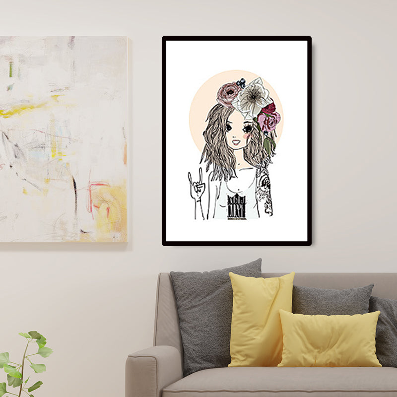 Childrens Art Figure Canvas Print Soft Color Girl Drawing Wall Decor for Bedroom Clearhalo 'Art Gallery' 'Canvas Art' 'Kids' Arts' 1659968