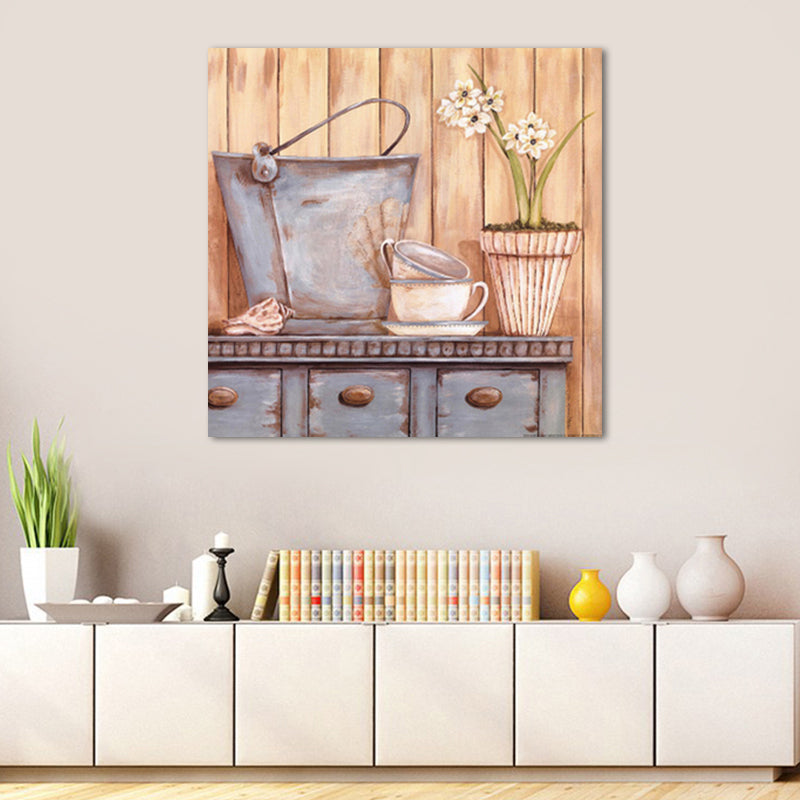 Farmhouse Cabinet and Sundries Painting Pastel Color House Interior Wall Art Print Blue Clearhalo 'Art Gallery' 'Canvas Art' 'Traditional' Arts' 1660017