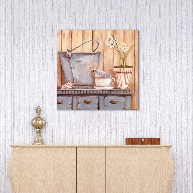 Farmhouse Cabinet and Sundries Painting Pastel Color House Interior Wall Art Print Clearhalo 'Art Gallery' 'Canvas Art' 'Traditional' Arts' 1660018