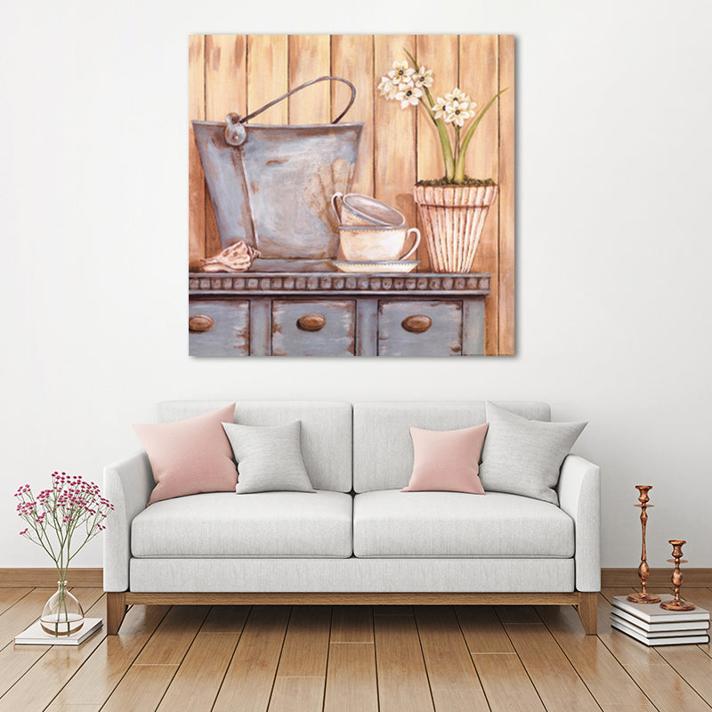 Farmhouse Cabinet and Sundries Painting Pastel Color House Interior Wall Art Print Clearhalo 'Art Gallery' 'Canvas Art' 'Traditional' Arts' 1660019