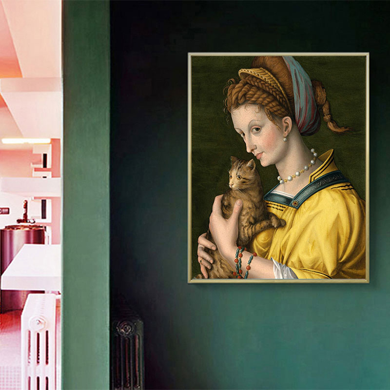 Yellow Cat and Maid Art Textured Painting for Bathroom, Multiple Sizes Available Clearhalo 'Arts' 'Canvas Art' 1660057