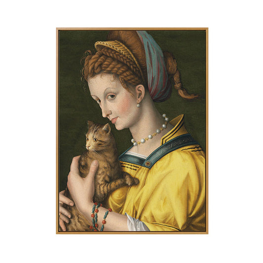 Yellow Cat and Maid Art Textured Painting for Bathroom, Multiple Sizes Available Clearhalo 'Arts' 'Canvas Art' 1660059