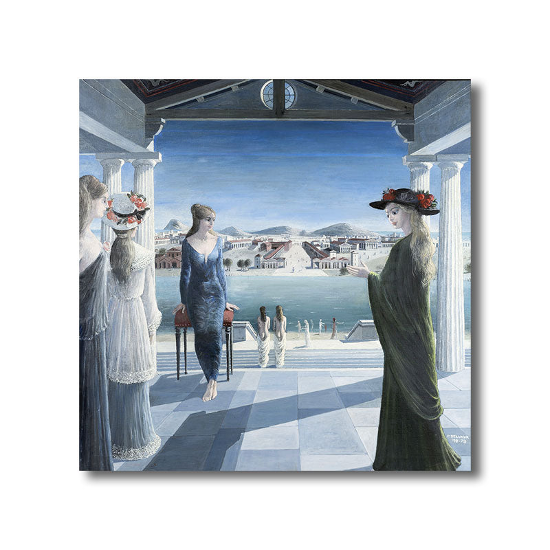 Oil Painting Nostalgic Style Canvas Women Figures in Blue, Multiple Sizes Available