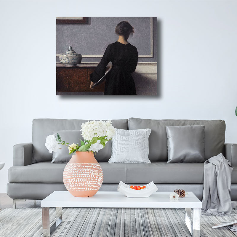 Young Girl's Back Painting Retro Style Canvas Wall Art Print, Multiple Sizes Options Black Clearhalo 'Arts' 'Canvas Art' 1660118