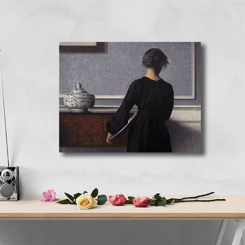 Young Girl's Back Painting Retro Style Canvas Wall Art Print, Multiple Sizes Options Clearhalo 'Arts' 'Canvas Art' 1660120