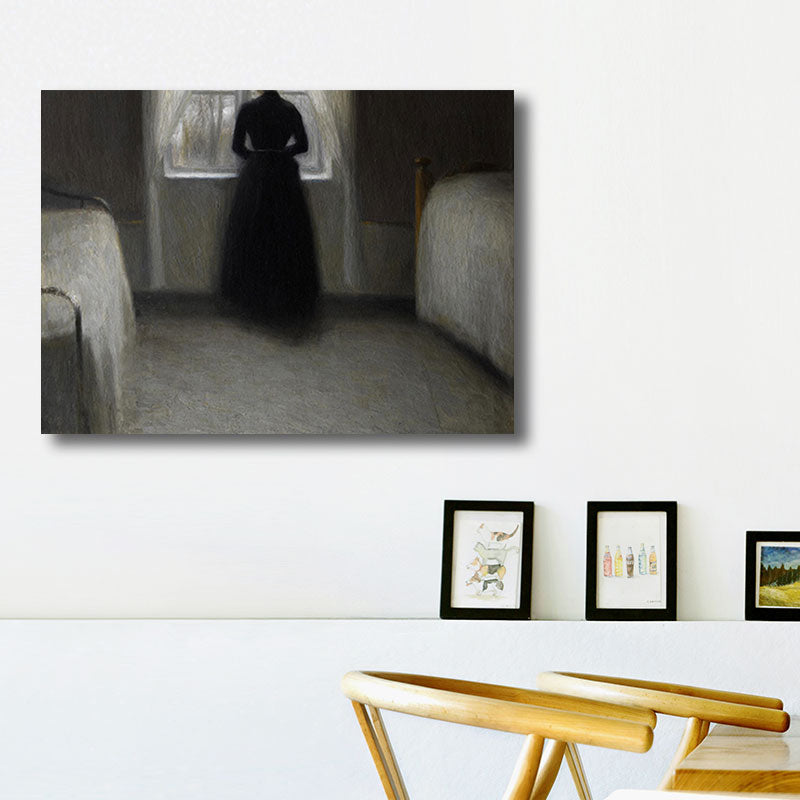 Young Girl's Back Painting Retro Style Canvas Wall Art Print, Multiple Sizes Options White Clearhalo 'Arts' 'Canvas Art' 1660125