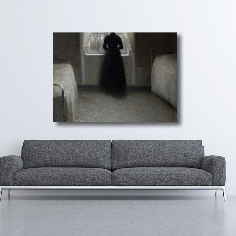 Young Girl's Back Painting Retro Style Canvas Wall Art Print, Multiple Sizes Options Clearhalo 'Arts' 'Canvas Art' 1660126