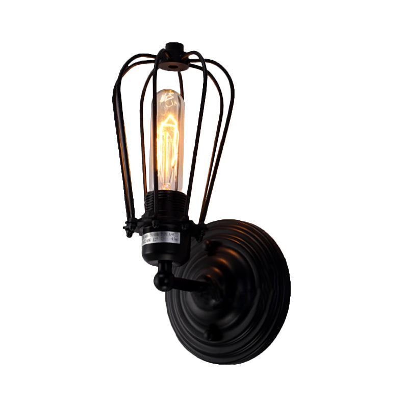 1 Head Wall Sconce Light with Bulb Cage Shade Metal Industrial Rustic Corridor Wall Lighting in Black, 2 Packs Clearhalo 'Art deco wall lights' 'Cast Iron' 'Glass' 'Industrial wall lights' 'Industrial' 'Middle century wall lights' 'Modern' 'Rustic wall lights' 'Tiffany' 'Traditional wall lights' 'Wall Lamps & Sconces' 'Wall Lights' Lighting' 166017