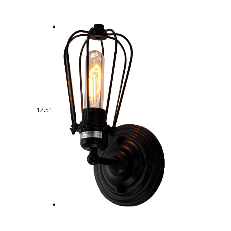 1 Head Wall Sconce Light with Bulb Cage Shade Metal Industrial Rustic Corridor Wall Lighting in Black, 2 Packs Clearhalo 'Art deco wall lights' 'Cast Iron' 'Glass' 'Industrial wall lights' 'Industrial' 'Middle century wall lights' 'Modern' 'Rustic wall lights' 'Tiffany' 'Traditional wall lights' 'Wall Lamps & Sconces' 'Wall Lights' Lighting' 166018