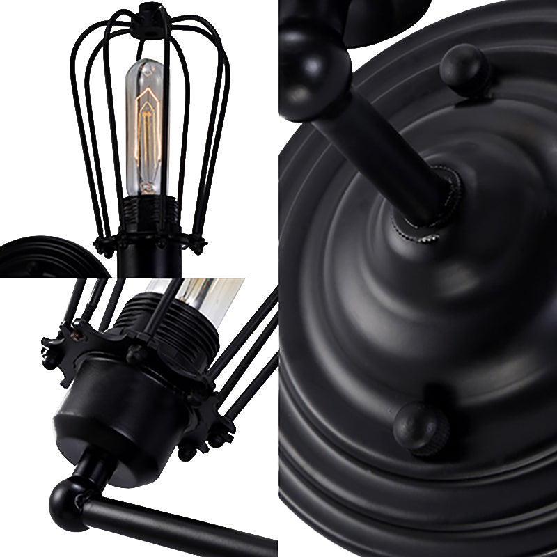 1 Head Wall Sconce Light with Bulb Cage Shade Metal Industrial Rustic Corridor Wall Lighting in Black, 2 Packs Clearhalo 'Art deco wall lights' 'Cast Iron' 'Glass' 'Industrial wall lights' 'Industrial' 'Middle century wall lights' 'Modern' 'Rustic wall lights' 'Tiffany' 'Traditional wall lights' 'Wall Lamps & Sconces' 'Wall Lights' Lighting' 166019