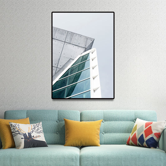 Modern Architecture Exterior View Canvas Print Pastel Color Guest Room Wall Art Green Clearhalo 'Art Gallery' 'Canvas Art' 'Contemporary Art Gallery' 'Modern' Arts' 1660270