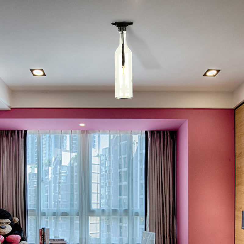 1 Bulb Semi Flush Light with Bottle Glass Shade Industrial Stylish Living Room Semi-Flush Mount Light in Grey/Brown Clear Clearhalo 'Ceiling Lights' 'Close To Ceiling Lights' 'Close to ceiling' 'Glass shade' 'Glass' 'Semi-flushmount' Lighting' 166099