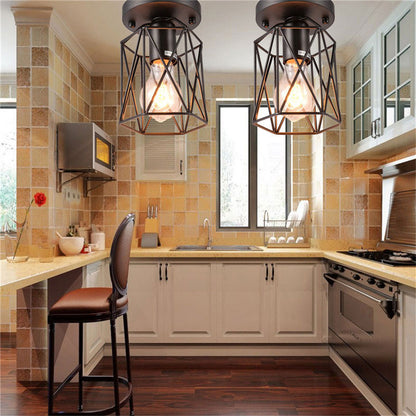 1 Head Wire Cage Semi Flush Light Vintage Style Black Metallic Ceiling Mounted Fixture for Kitchen Black Clearhalo 'Ceiling Lights' 'Close To Ceiling Lights' 'Close to ceiling' 'Semi-flushmount' Lighting' 166186