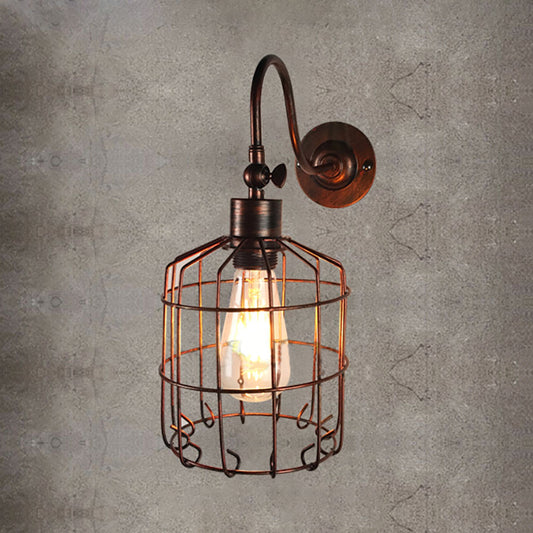 Birdcage Iron Wall Lighting Rustic Stylish 1 Light Restaurant Mini Sconce Light Fixture in Antique Brass/Weathered Copper Weathered Copper Clearhalo 'Art deco wall lights' 'Cast Iron' 'Glass' 'Industrial wall lights' 'Industrial' 'Middle century wall lights' 'Modern' 'Rustic wall lights' 'Tiffany' 'Traditional wall lights' 'Wall Lamps & Sconces' 'Wall Lights' Lighting' 166233