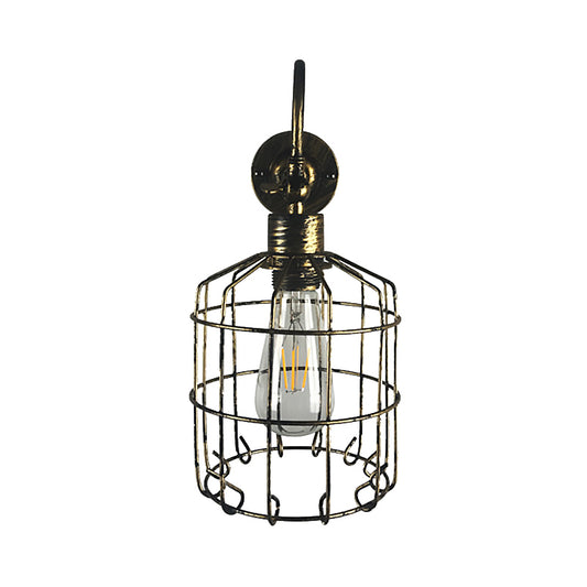 Birdcage Iron Wall Lighting Rustic Stylish 1 Light Restaurant Mini Sconce Light Fixture in Antique Brass/Weathered Copper Clearhalo 'Art deco wall lights' 'Cast Iron' 'Glass' 'Industrial wall lights' 'Industrial' 'Middle century wall lights' 'Modern' 'Rustic wall lights' 'Tiffany' 'Traditional wall lights' 'Wall Lamps & Sconces' 'Wall Lights' Lighting' 166238