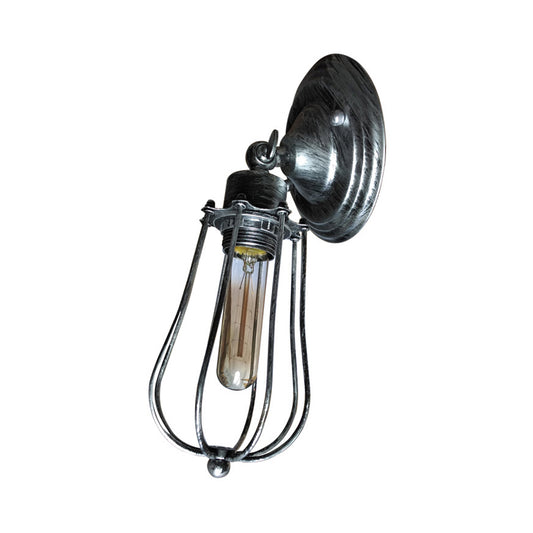 1 Head Wire Guard Wall Light Sconce with Bulb Shade Industrial Aged Brass/Antique Silver Iron Wall Lamp for Restaurant Clearhalo 'Art deco wall lights' 'Cast Iron' 'Glass' 'Industrial wall lights' 'Industrial' 'Middle century wall lights' 'Modern' 'Rustic wall lights' 'Tiffany' 'Traditional wall lights' 'Wall Lamps & Sconces' 'Wall Lights' Lighting' 166246