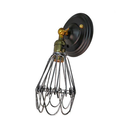 Wrought Iron Wire Guard Wall Lighting Farmhouse Style 1 Bulb Restaurant Rotatable Sconce Lamp in Black/Bronze Clearhalo 'Wall Lamps & Sconces' 'Wall Lights' Lighting' 166306