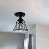 1 Bulb Ceiling Lighting Antique Bell Cage Shade Metallic Semi Flush Pendant Light in Black for Bedroom Black Clearhalo 'Ceiling Lights' 'Close To Ceiling Lights' 'Close to ceiling' 'Semi-flushmount' Lighting' 166547