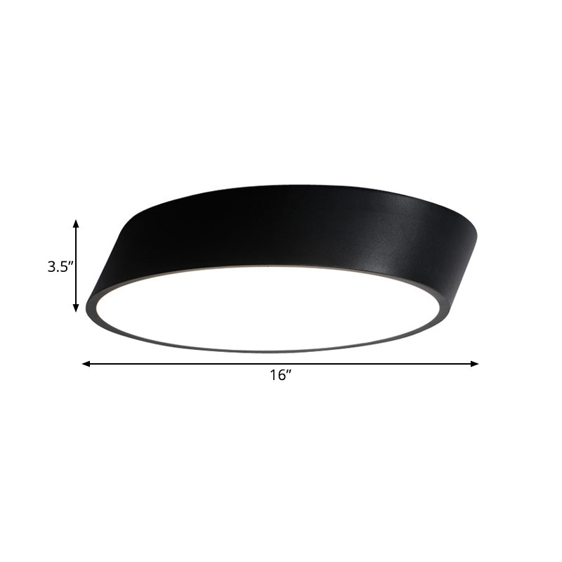 Inclined Elliptical Metal Flush Mount Modernist Led Bedroom Flush Mount Light in White/Black, 10"/16"/19.5" Wide Clearhalo 'Ceiling Lights' 'Close To Ceiling Lights' 'Close to ceiling' 'Flush mount' Lighting' 166673