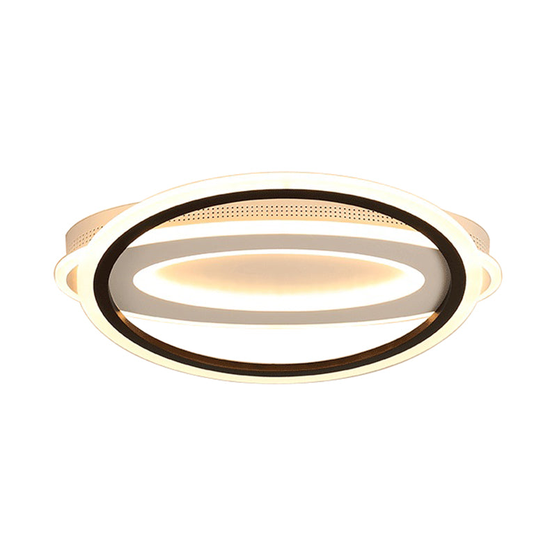 Elliptical Metal Flush Light Contemporary LED White Ceiling Lamp in White/Warm Light, 16.5"/19.5"/23.5" Wide Clearhalo 'Ceiling Lights' 'Close To Ceiling Lights' 'Close to ceiling' 'Flush mount' Lighting' 166827